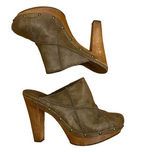 Candie's Retro  Platform Mules Clogs Leather Studded Wood Y2K Taupe Brown 10