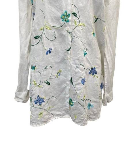 Allison Taylor  100% Linen Embroidered Floral Colorful Button Up Shirt size Large