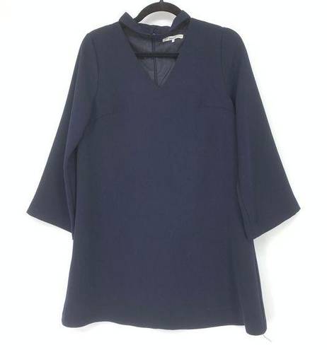 Oak + Fort  Mini Dress Women's One Size Blue Choker V-Neck Over Sized Long Sleeve