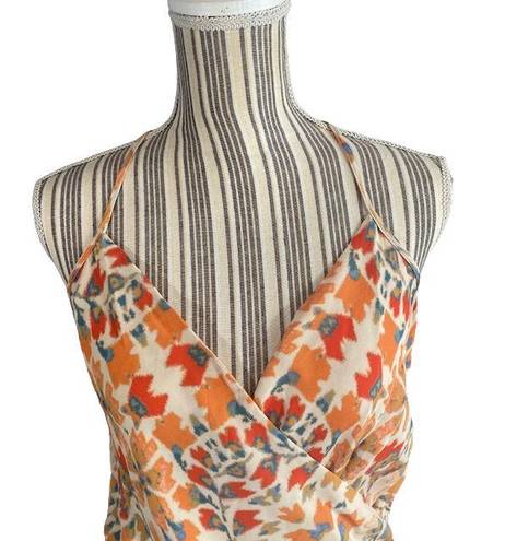 Haute Hippie Orange Blossom Silk Wrap Floral V-Neck Summer Dress Women Sz L