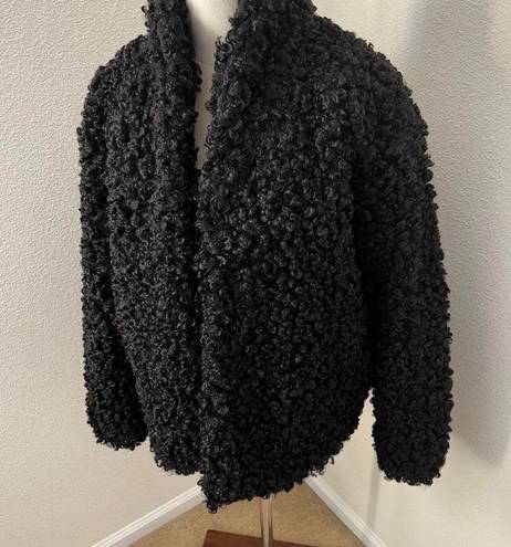 Chelsea 28 Womens Open Front Faux Curly Lamb‎ Faux Fur Jacket Black Teddy Medium