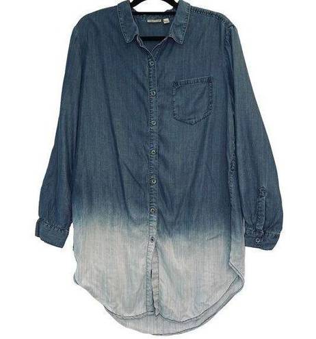 Holding Horses  Denim Ombre Button Up Tunic Women's Large Long Length 100% Tencel