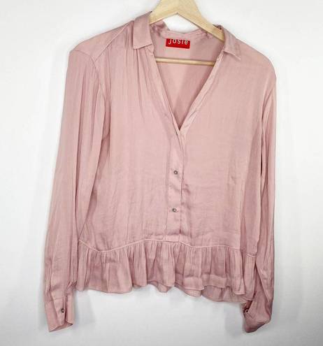 Natori Josie  Pink Long Sleeve V-Neck Soft Blouse Women's Size Small S