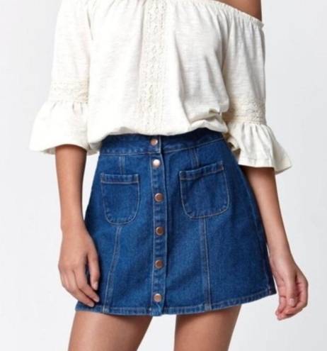 Brandy Melville Women's Size 28 Armelle Blue Button Up Denim Jean A-Line Mini Skirt