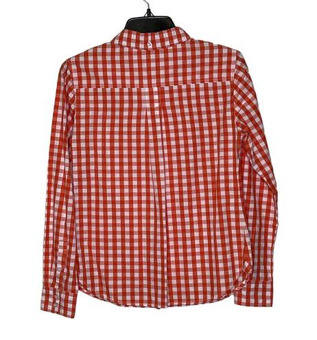 Daniel Cremieux  1/2 Button Shirt Size XS Orange White Gingham Check 100% Cotton