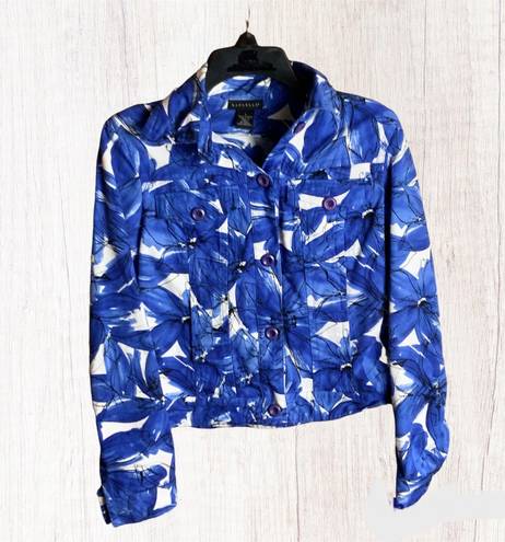 Rafaella Blue White Black Floral Jean Jacket Wm S