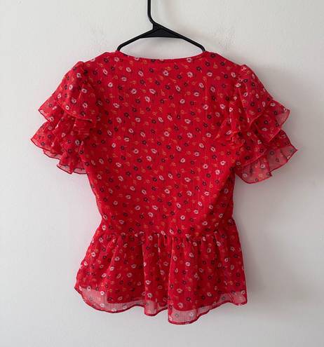 Madewell Red Metallic Prairie Posies Peplum Top