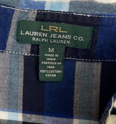 Krass&co LRL Lauren Jeans  Shirt Womens Medium Blue Plaid Button Up Blouse Roll Tab