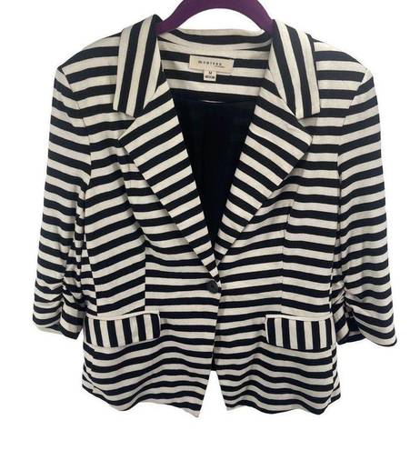 Monteau  Women's Single Button Blazer Striped 3/4 Sleeve black white Medium