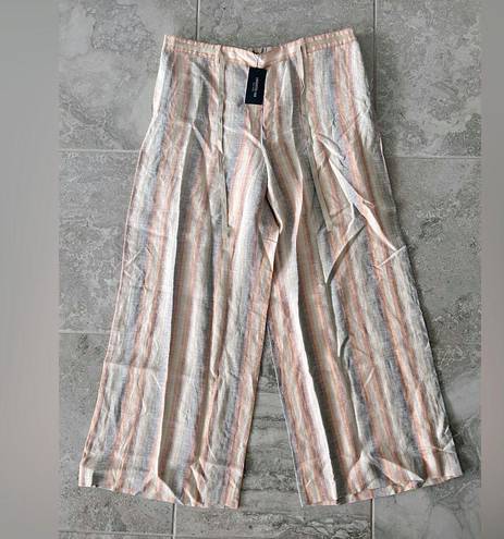 Lafayette 148  New York Linen Striped Wide Leg Pants, Sedona Multi New w/Tag $498