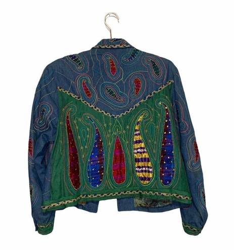 Anage Denim Embellished Paisley Jacket Sz Large