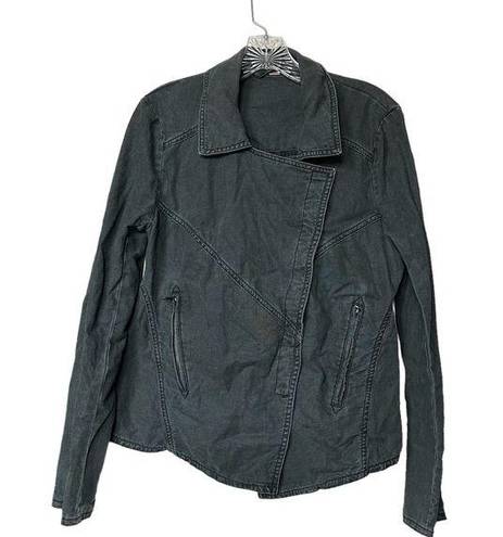 Free People Linen and Cotton Blend Black Washed‎ Moto Button Up Jacket Size M