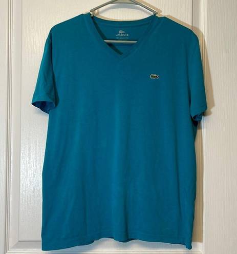 Lacoste Women's  Classic Teal V-Neck Logo Iconic Pullover Shirt Size 6 GUC #6907