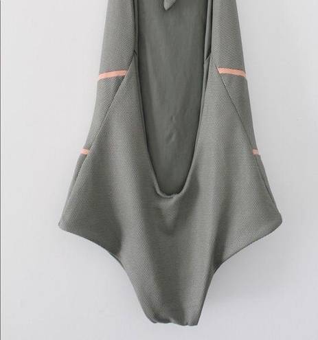 Tavik swim Hannah One Piece Swimsuit in Glossy Pique Cove Grey Slot Seam NWT