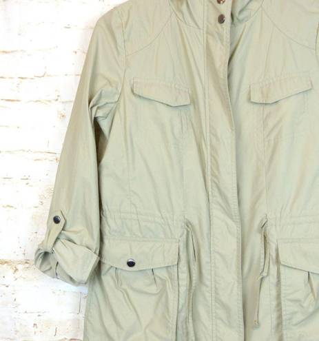 Cole Haan  Packable Rain Jacket Womens M Stone Hooded Cargo Pockets Cinch Waist
