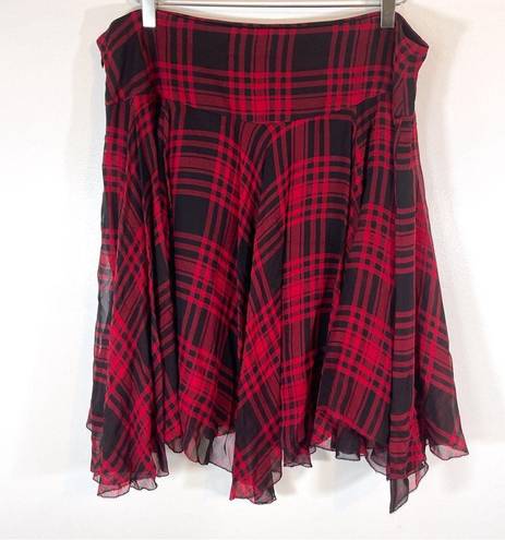 Polo NWT  Ralph Lauren 100% Silk Red Plaid Handkerchief A Line Skirt size 14