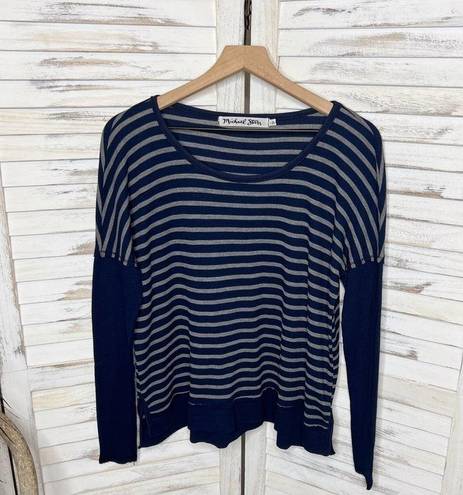 Michael Stars  Women's Striped Thermal Long Sleeve Top Navy Blue Gray One Size