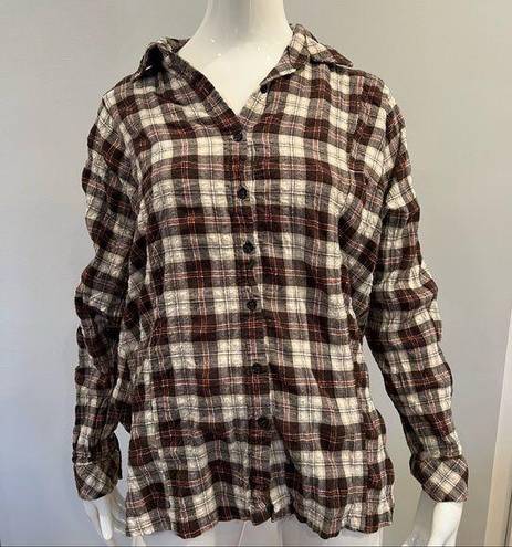 Wishful Thinking  Button Down Flannel in Brown & Red