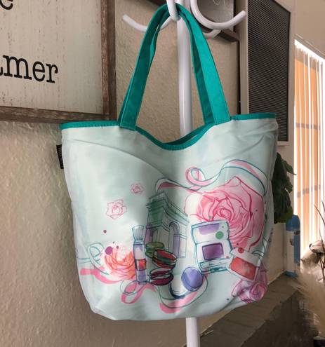 LANCOME teal blue tote bag dual side bag purse.