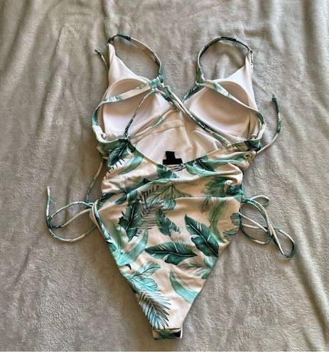 LA Hearts L. A. Hearts by PacSun Tropical Palm Print High Cut Corset One Piece Swimsuit M