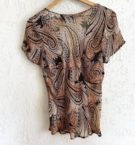 Sheer silk‎ blend tie front bohemian style beaded top size Large