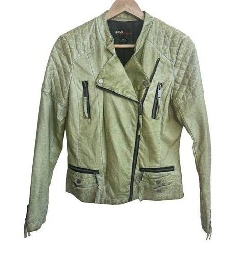 Miss Sixty  M60 Light Green Faux Leather Moto Jacket Womens Size S Zippers