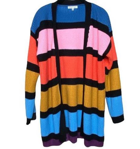 Woven Heart Color Block Long Open Front Cardigan  Size Small