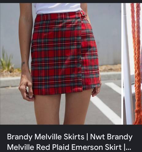 Brandy Melville Red Plaid Skirt