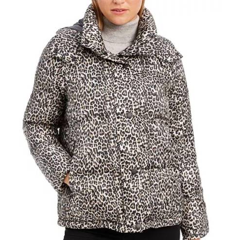 BCBGeneration  Leopard-Print Hooded Puffer Coat NEW