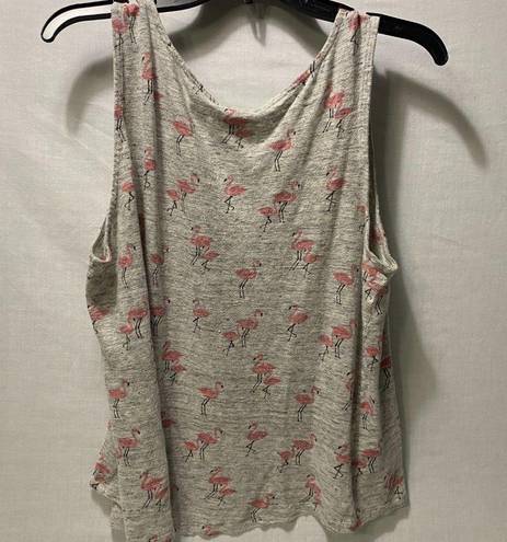 Cynthia Rowley  Linen Flamingo Tank Top Gray, Pink