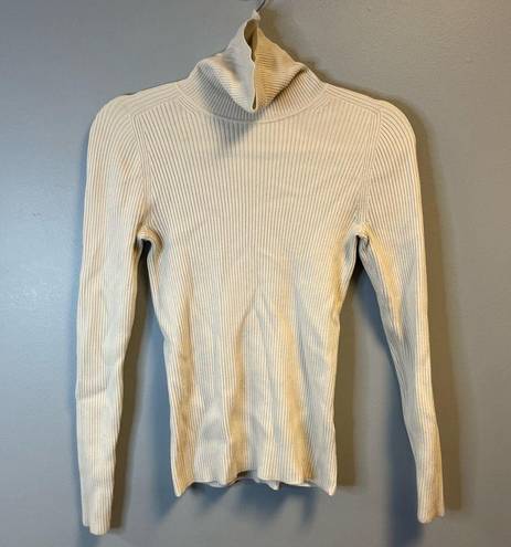 Everlane  Top Cream The Italian Merino Rib Turtleneck Knit Sz M EUC