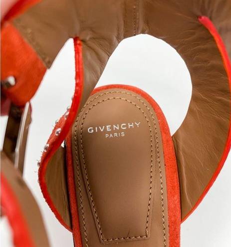 Givenchy  “Elegant” Suede Studded Strap Ankle Wrap Block Heel Sandals size 38