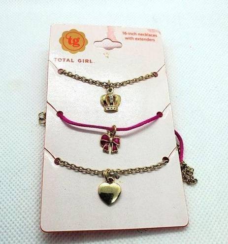 Total Girl  Set of Three Gold & Pink Necklaces