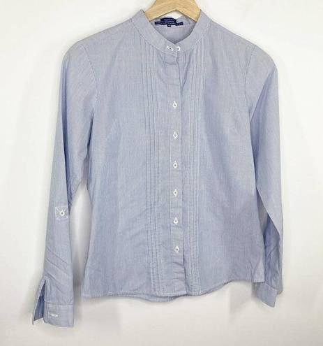 Polo  Slim Fit Blue Pinstripe High Neck Button Front Shirt Women's Size Small S