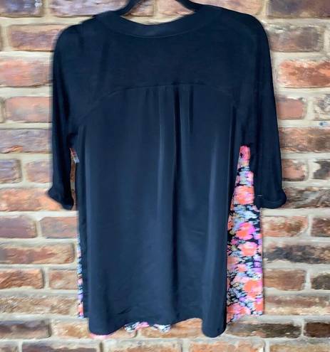 Style & Co  Black Floral 3/4 Sleeve Button Down Top Women's Size Medium