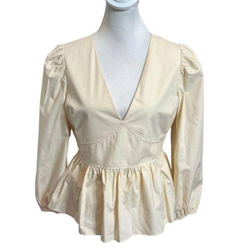 Tuckernuck  Hyacinth House Elaine Puff Shoulder Blouse Flare Hem Peplum Size S