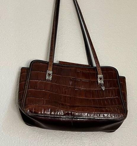 Brighton  double handle Shoulder purse Tote Brown Leather Croc snap topBrighton