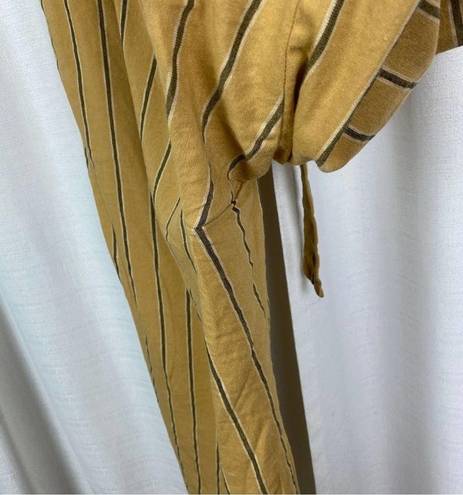 J.Jill  Dark Yellow Stripe Emelie Linen Stretch Wide Leg Cropped Pants Sz.L