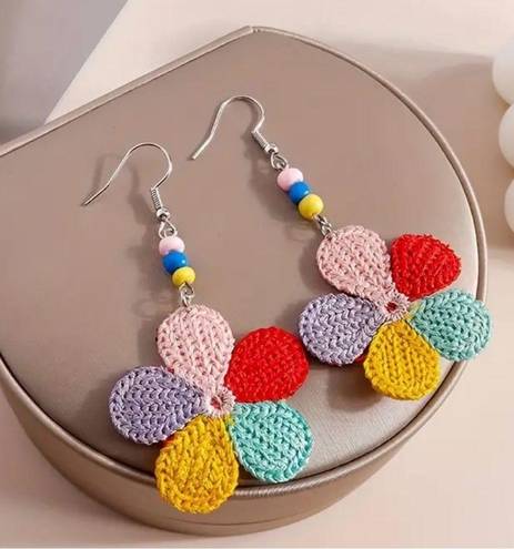 Petal Braided Colorful Five- Flower Beaded Earrings