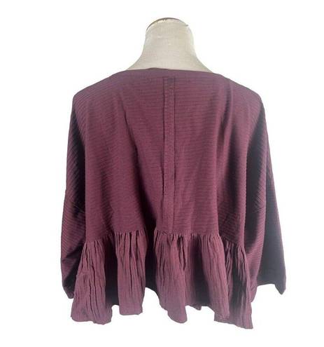 We The Free Free People  Maroon Gauze Oversized Crop Button Shirt NWT‎ S