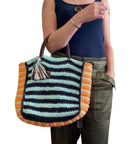 Roller Rabbit Silk Raffia Multicolor Striped Hanai Tote Bag Purse