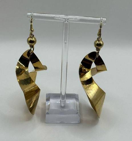 Twisted Golden Copper Toned Hammered Dangle  Earrings