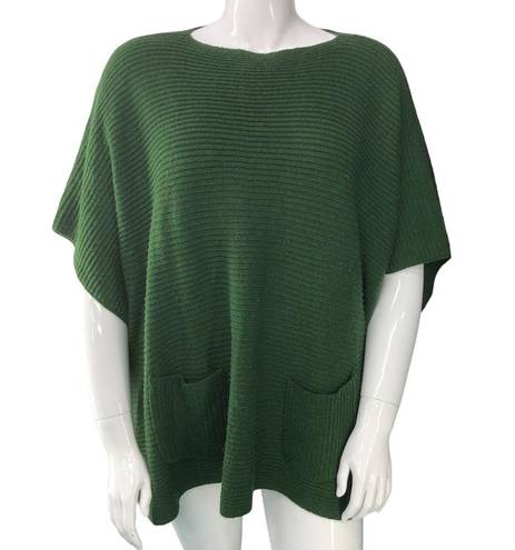 J.Jill  Womens One Size Poncho Sweater Green Front Pockets Tunic Length Rib Knit