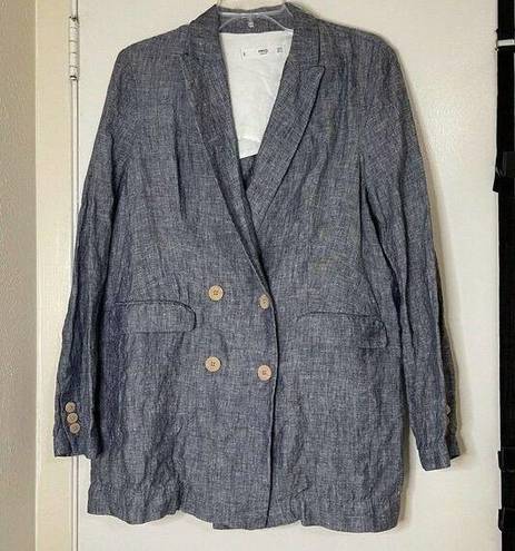 Mango  MNG casual blue linen oversize blazer jacket size women small