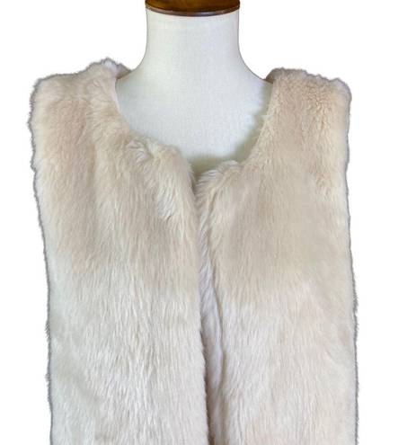 Signature Studio  Women's Vest Sz S Cream Faux Fur Open Front