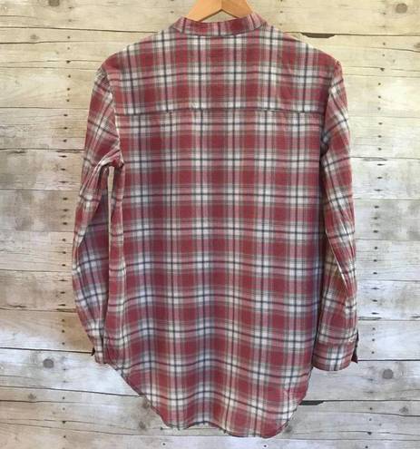 Treasure & Bond Long Sleeve Red White Plaid Check Lightweight Tunic Top S