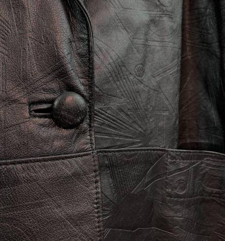 Vtg Suzelle Genuine Leather Embroidered Embossed Oversized Coat Jacket Size M Size M