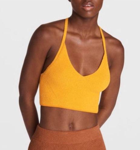 Rag and Bone  Soleil Ribbed Bra Crop Halter Top Cotton Marigold Orange-Yellow sz L