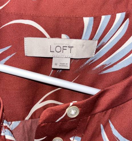 The Loft Women’s dark rust red with blue long sleeve blouse