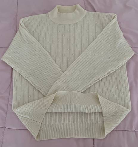 Alfred Dunner Petite Alfred Dunner Vintage Wool Blend Ivory Cottagecore Coastal Cable Knit Turtleneck Sweater, size L Petite 